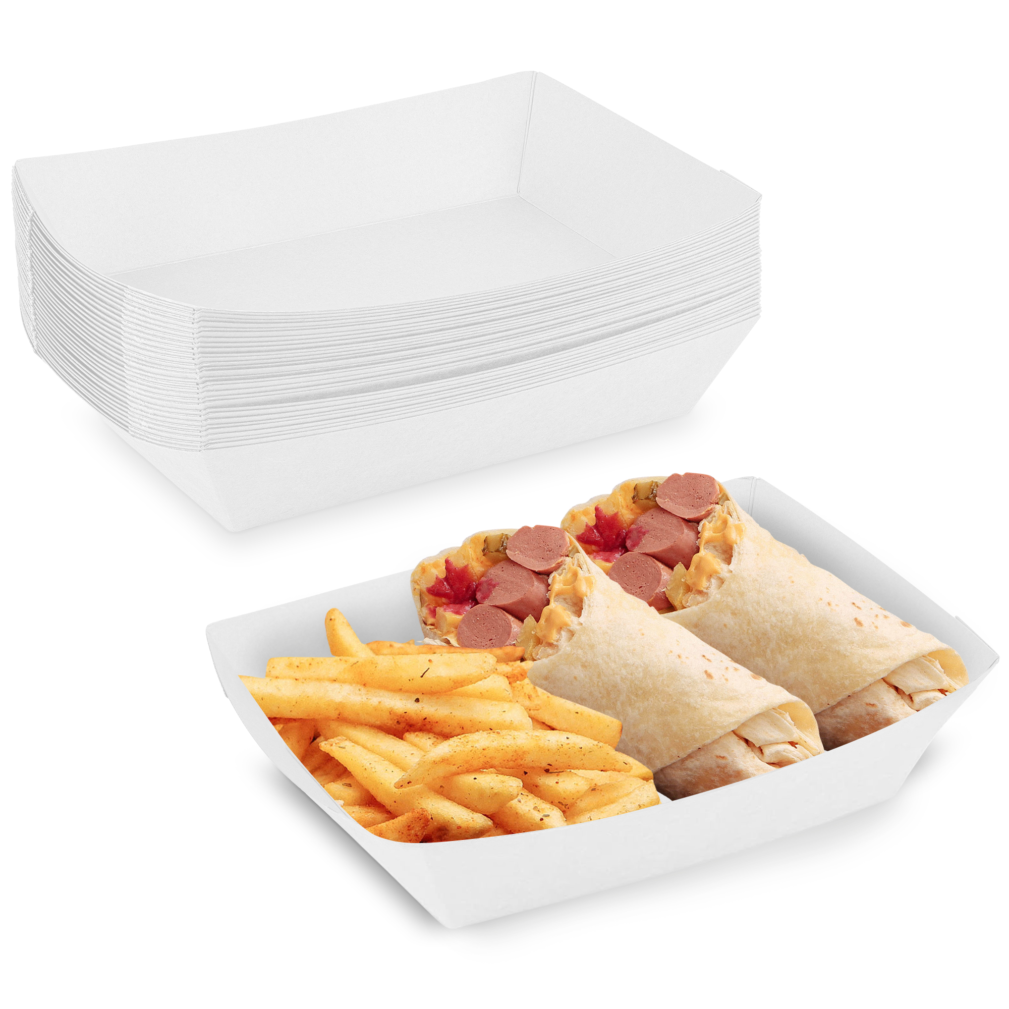 MT Products White Paper Food Trays 5 lb Disposable Nacho Trays Pack