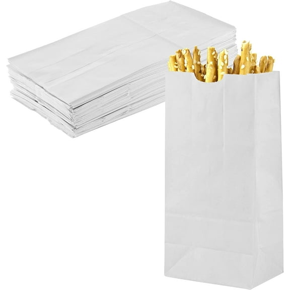 MT Products White Paper Lunch Bags - 5 lb Disposable Grocery Bags Fold Top - Pack of 100