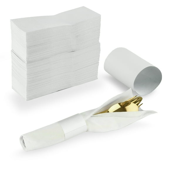 MT Products White Paper Napkin Self Adhesive Bands 1.5" x 4.25" - Pack of 750