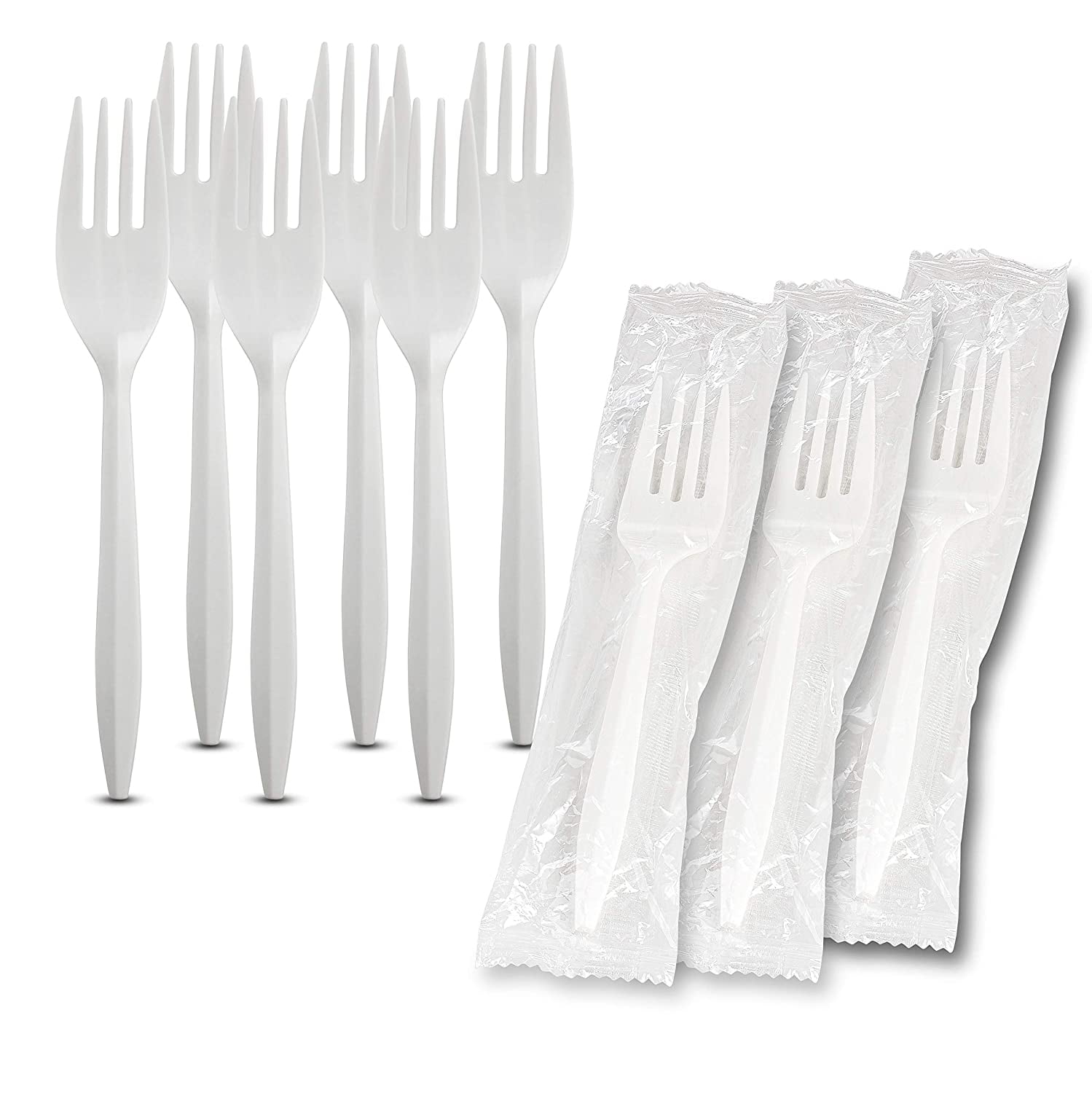 MT Products White Plastic Forks for Dishes, Disposable Individually