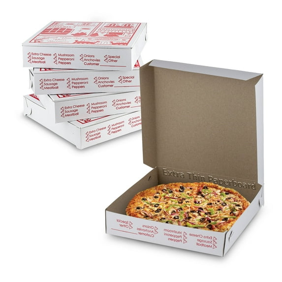 MT Products White-Red Thin Pizza Box - 10" x 10" x 2" Clay Coated - Pack of 200