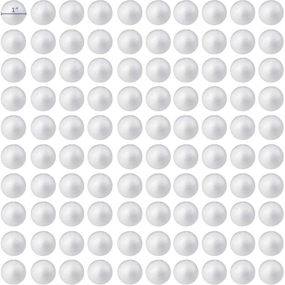 MT Products White Round Foam Balls, 1" Polystyrene Balls for Arts & Crafts - Pack of 100