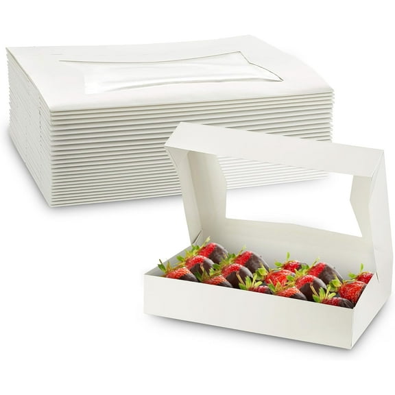MT Products White Treat Boxes - 12" x 8" x 2.25" Bakery Boxes - Pack of 15
