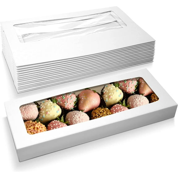 MT Products White Treat Boxes 16" x 6.5" x 1.75" Auto Pop-Up Bakery Boxes - Pack of 125