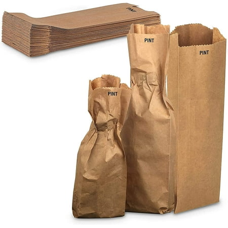 MT Products Wine Gift Bags, Pint Brown Paper Bags Fold Top - Pack of 50