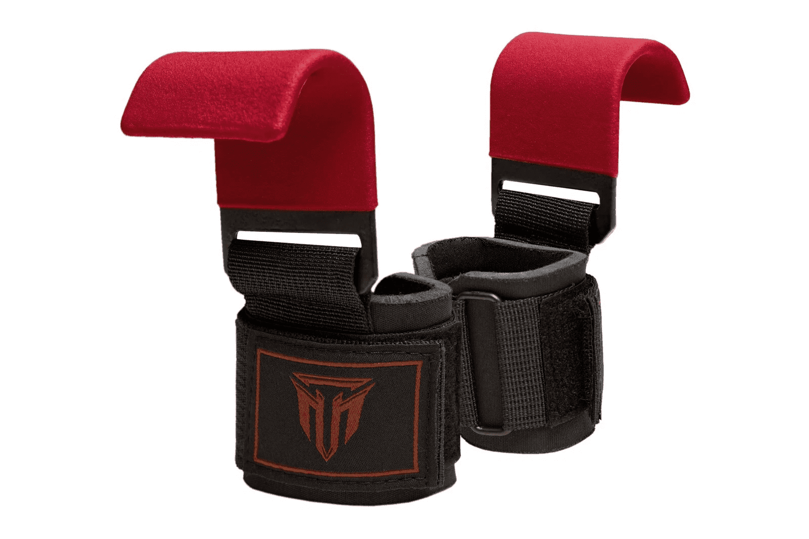 MT Red Weight Lifting Bar Hooks Straps Pair, Non-Slip Rubber Coated Grip, Neoprene Padded Wrist Support Powerlifting Deadlift Pull Up Fitness Strength Training Wrap, Gym Bodybuilding, Gym Workout