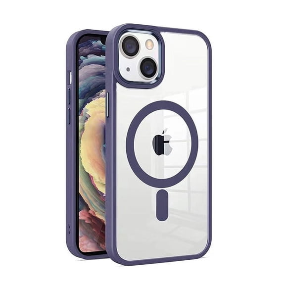 MT Series Clear Magnetic Case for iPhone 14 Plus with Additional Tempered Glass Screen Protector - Dark Purple