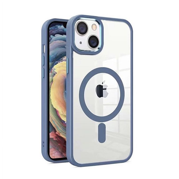 MT Series Clear Magnetic Case for iPhone 14 with Additional Tempered Glass Screen Protector - Blue