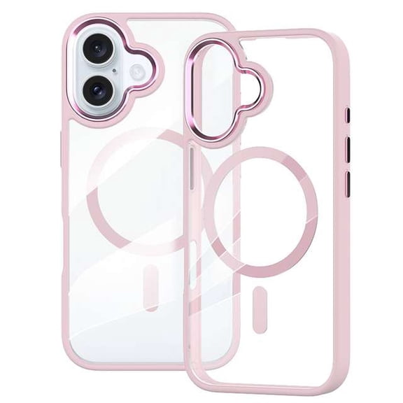 MT Series Clear Magnetic Case for iPhone 16 Plus with Additional Tempered Glass Screen Protector - Sand Pink