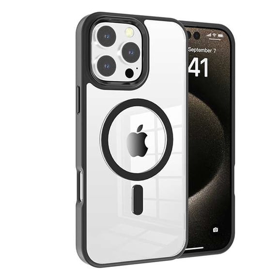 MT Series Clear Magnetic Case for iPhone 16 Pro Max with Additional Tempered Glass Screen Protector - Black