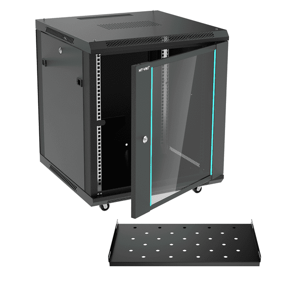 MT-VIKI 12U Server Cabinet Network Rack Vented Enclosure w/Moving Wheel, 0.8mm Thick Steel, 23.6 Deep (600mm), for 19'' IT Equipment, Included 1pcs 12'' Depth Rack Shelf