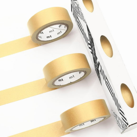 MT Washi Masking Tape - Kamoi Paper Washi Adhesive Tape - 15mm * 7m - Gold - Pack of 3