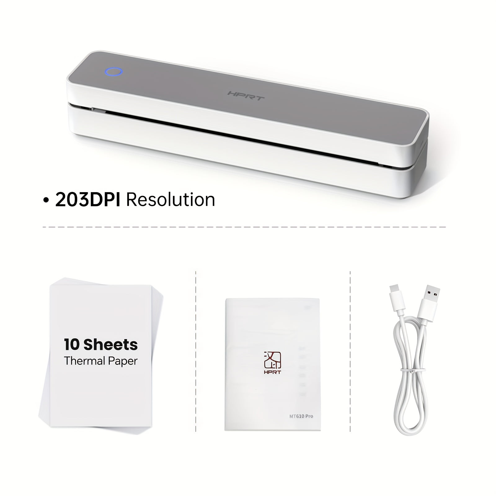 MT610 Portable Inkless Thermal Printer, Wireless Mobile Printing for Smartphone & Laptop, 203DPI, Supports A4/Letter Paper – Travel & Business