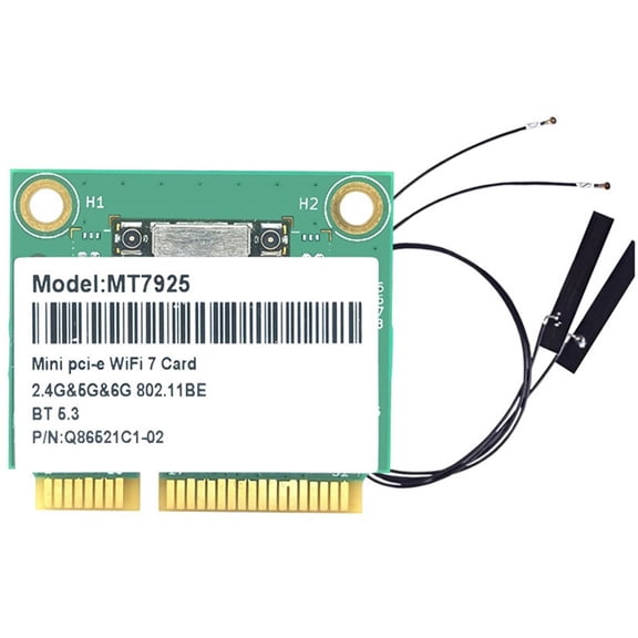 MT7925 WiFi 7 Network Card for PC with 2 Antennas, 5400Mbps Bluetooth 5.3 Tri-Band 2.4G/5G/6G PCIe