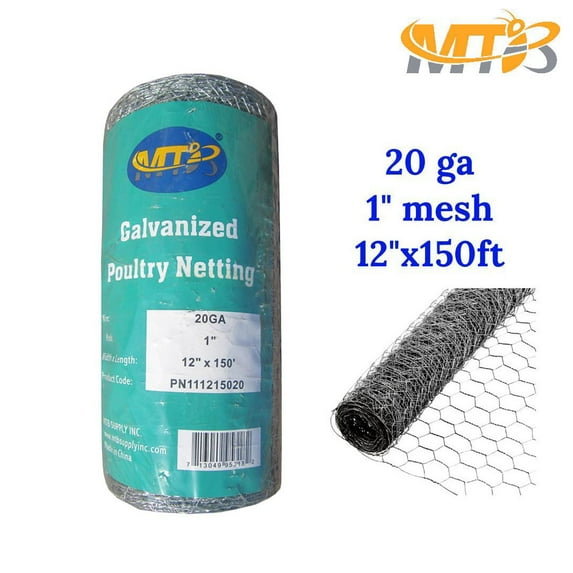 MTB 20GA Galvanized Hexagonal Poultry Netting Chicken Wire 12 inches x 150 feet x 1 inch Mesh