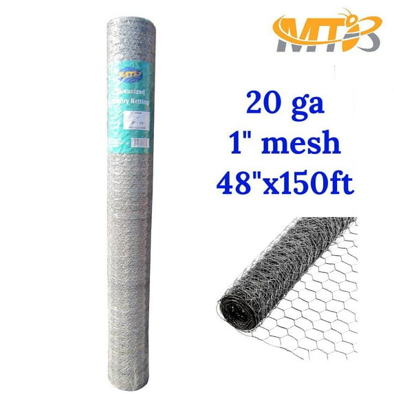 MTB 20GA Galvanized Hexagonal Poultry Netting Chicken Wire 48 inches x 150 feet x 1 inch Mesh