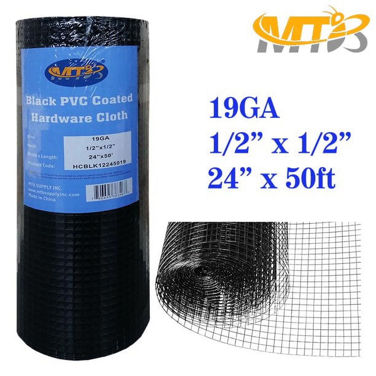 MTB Black PVC Coated Hardware Cloth 24 Inch x 50 Foot 1/2 Inch x 1/2