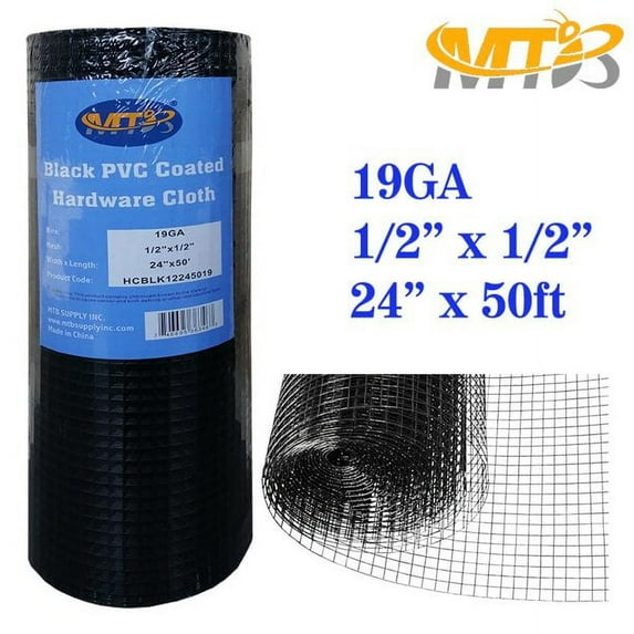 MTB Black PVC Coated Hardware Cloth 24 Inch x 50 Foot -1/2 Inch x 1/2 Inch 19GA