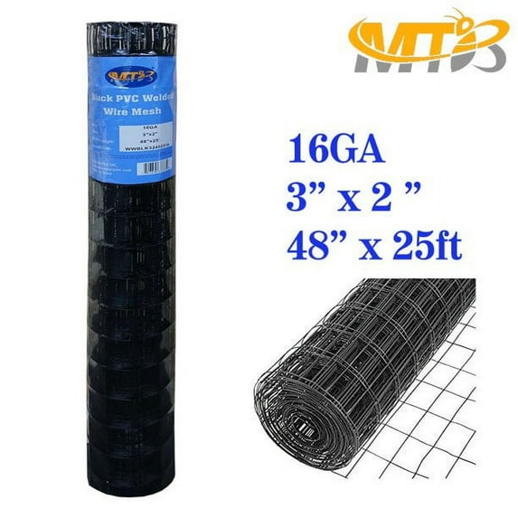 MTB Black PVC Coated Welded Wire Mesh Garden Economy Fence 48 Inch x 25 Foot-3 Inch x 2 Inch 16GA