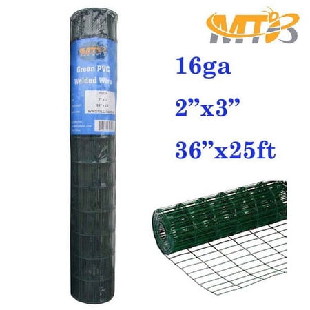 MTB Green PVC Welded Wire Mesh Garden Economy Fence 36" x25'- 2"x3" 16GA…