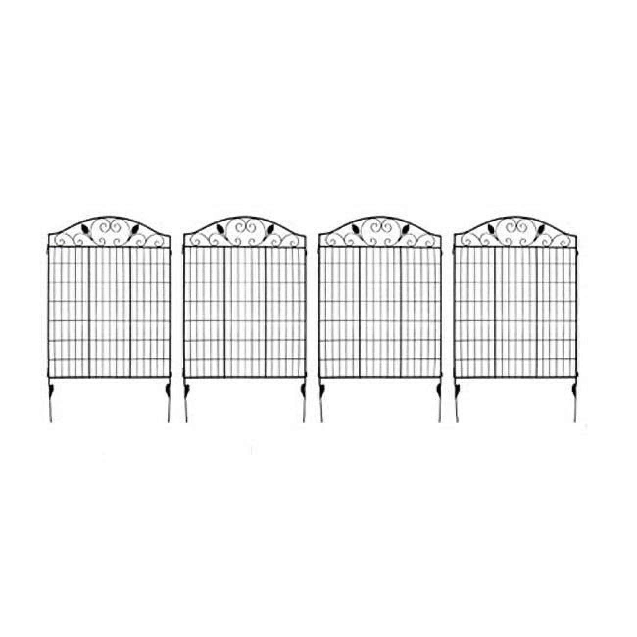 Black Steel Decorative Garden Fence Panels with Leaf Design, 44" x 12'