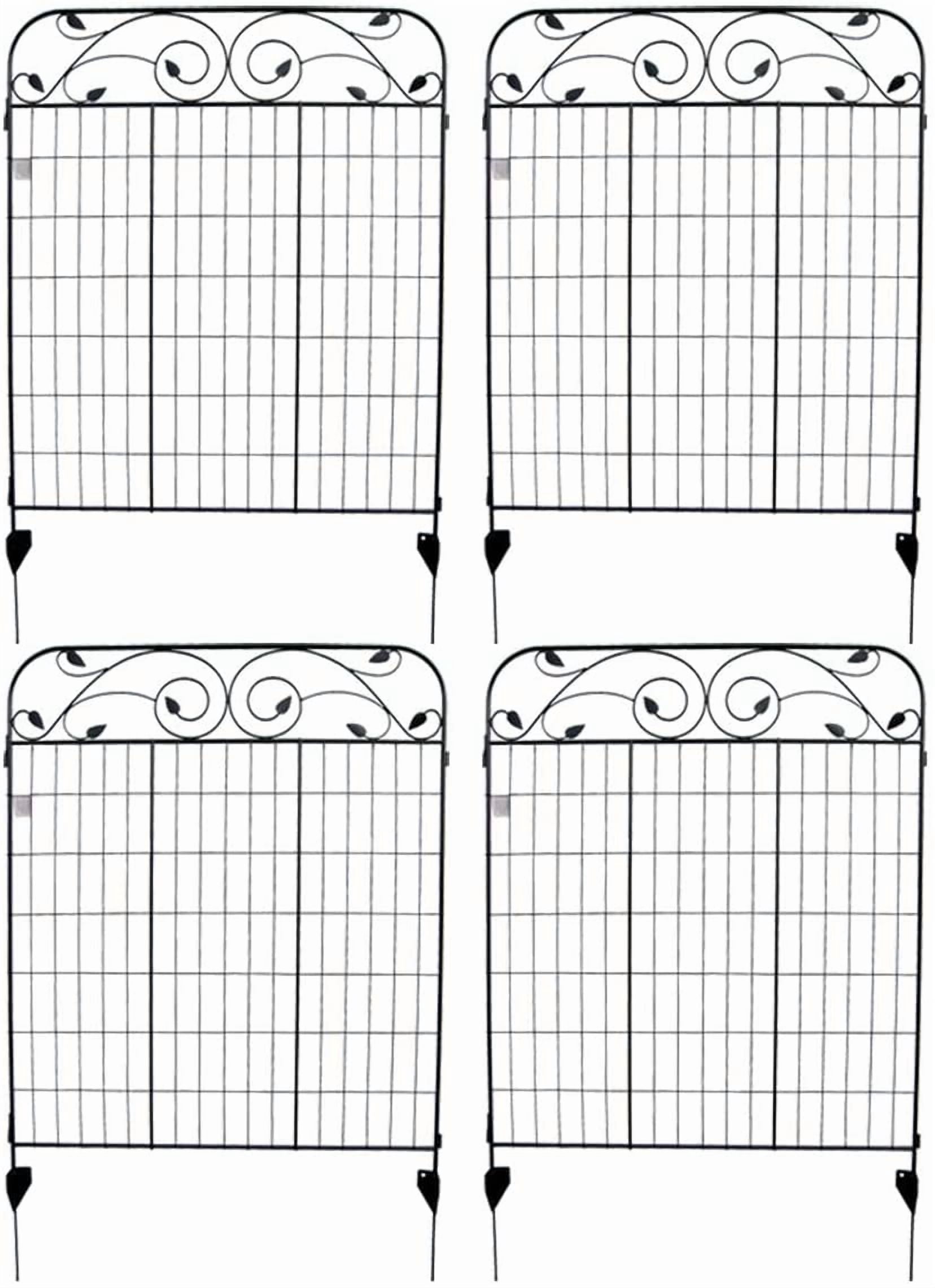 MTB Supply Black Coated Steel Decorative Garden Fence Panel 8 Leaves, Folding Metal Fence 44" H36 W (Pkg of 4, Linear Length 12 feet) Garden Fence Border