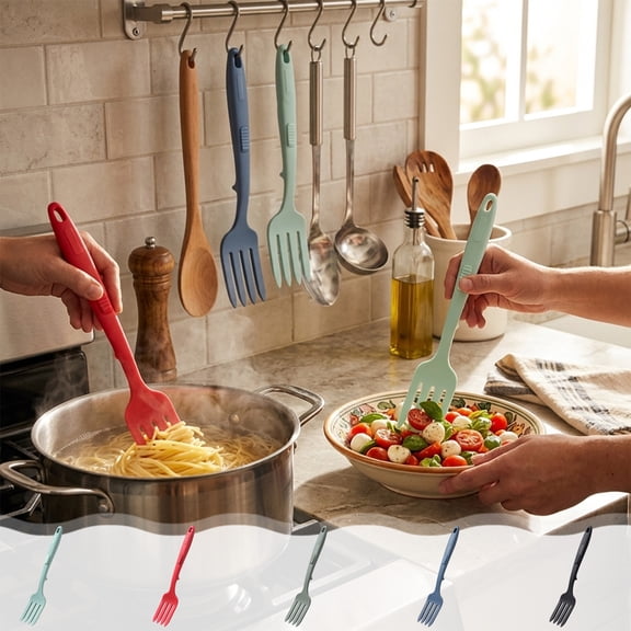 MTBLYS 11.81 Inch Silicone Heat Resistant Long Handle Mixing fork | Non Stick Pan Masher and Whisk | Kitchen Utensil for Cooking Baking Sauces Stirring