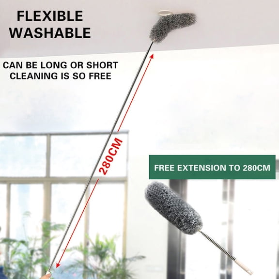 MTBLYS 2.85M Feather Duster Electrostatic Precipitator Duster Telescopic Handle Household Cleaning Tool Spring Cleaning 1-Pack Home Use