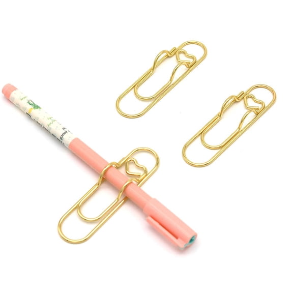 MTBLYS 2Pcs Metal Heart Shaped Pen Clips Accessories | Portable Pen Holders | Multifunctional Bookmark | Pen Holder Clip for Notebooks | 2.8X0.79X0.79In | Desk Organizer for Office Home