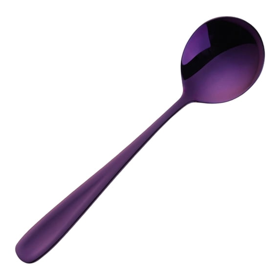 MTBLYS 304 Stainless Steel Flat Handle Round Spoon Thickened Dinner Spoon 1 Piece Multipurpose Serving Soup and Dining Use Home Kitchen Restaurant