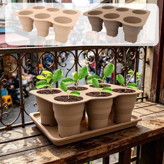 MTBLYS 6 Cell Seedling Starter Tray Silicone Folding Propagation Pot Breathable Drainage Design 6.81 X 5 X 2.24 Inches Reusable Potted Planter Set for Succulents Indoor Starting