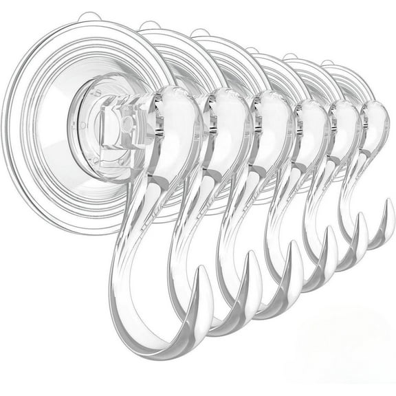 MTBLYS 6-Pack Small Clear Suction Cup Hooks, Heavy Duty Vacuum Hangers for Window Glass Door, Removable Reusable Plastic Holders, 3.54X1.18X2.75 Inches