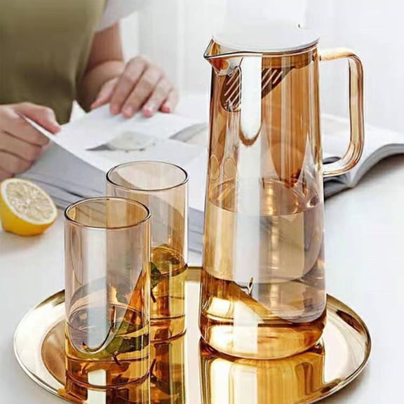 MTBLYS Amber Glass Pitcher 64Oz Large Capacity Borosilicate Glass Cold Water Pot Lemonade Jug Refrigerator Safe Home Kitchen Bar Use