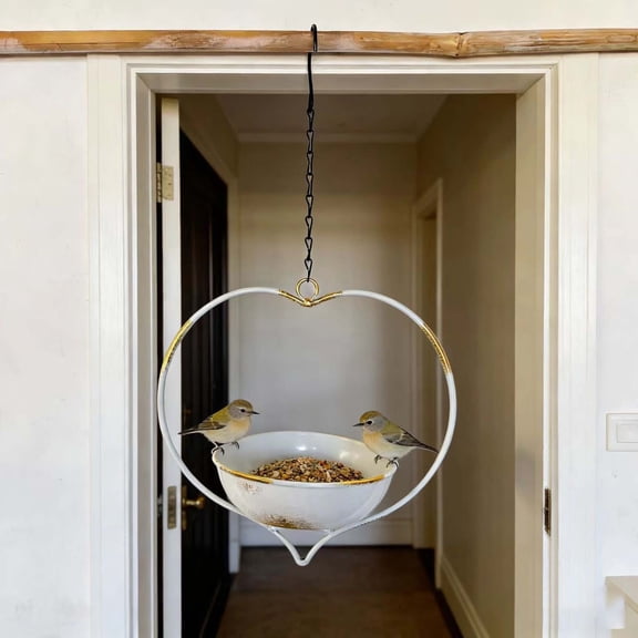 MTBLYS Automatic Pet Feeder Metal Bird Feeder, Hanging Garden Feeder, All-Weather Iron Feeder with Open Tray for Courtyard, Patio Or Deck, Multi-Species Bird Feeder, Easy Clean & Fill