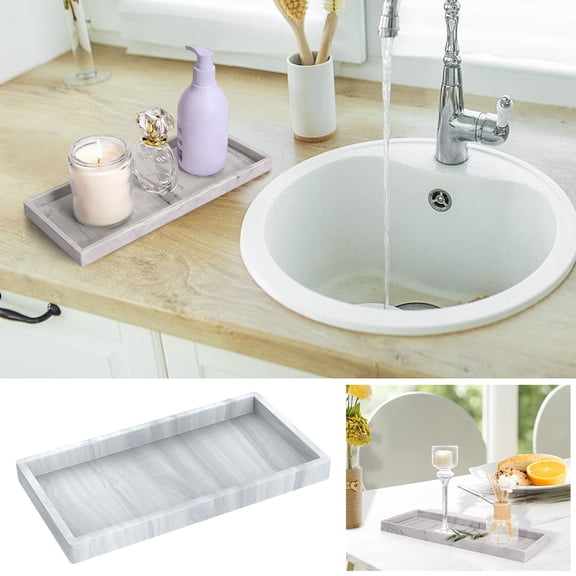 MTBLYS Bathroom Counter Tray Vanity Tray Shatterproof Flexible Bathroom Sink Tray for Soap Bottles Key Trinket Ring Tray Vanity Organizer Tray 7.9X3.9 Inch