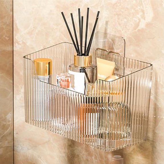 MTBLYS Bathroom Storage Box Wall Mounted Rack Clear Plastic Non-Punched Installation 1 Piece 7.68X3.34X4.72In Bathroom Organizer Sink Toilet Accessory