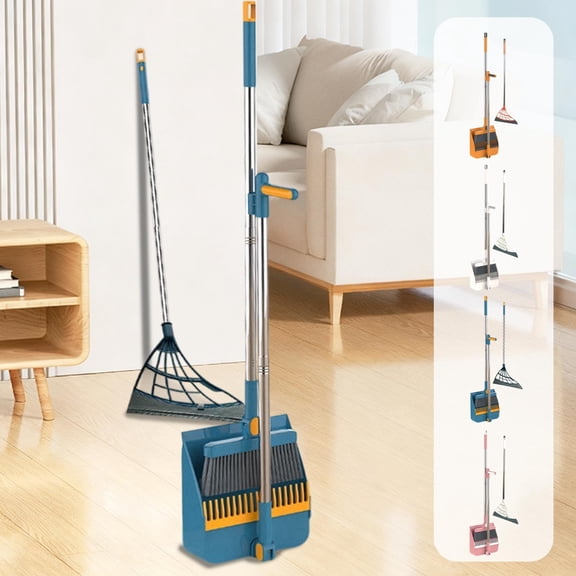 MTBLYS Broom and Dustpan Set 1-Piece Cleaning Combo 180 Rotatable Head Foldable Storage Soft-Bristle Home Floor Use