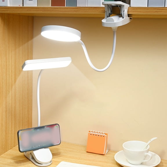 MTBLYS Clip on Lamp, Rechargeable Desk Lamp with Clip, Reading Light for Bed Headboard, 3 Color Temperatures & Stepless Dimming, LED Lamp with 801mah Battery, Clip Light for Home Office Travel