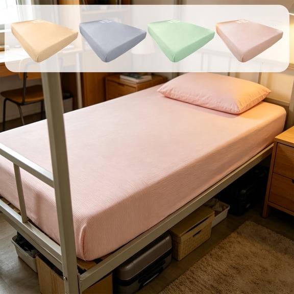 MTBLYS Cool Ice-Silk Fitted Sheet Washable Bed Cover Complete Coverage Non-Slide Mattress Protector 47.2 X 78.7 In for Dorm Rooms Polyester Breathable Mattress Cover 360 Degree Elastic Strip
