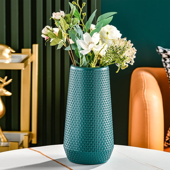 MTBLYS Decorative Vase Plastic Handicraft Imitation Porcelain 10 Inch Dry Wet Flower Pot Home Decor