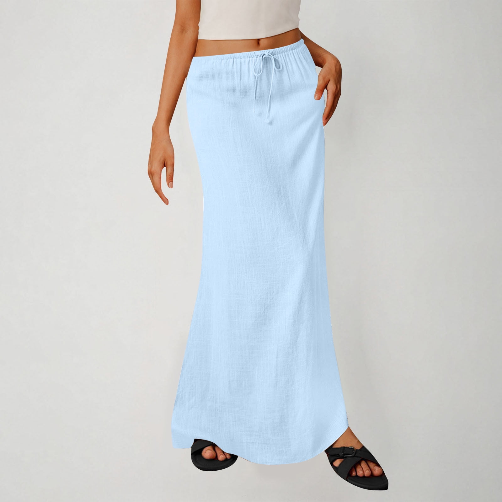 pstuiky Dresses Women Cotton and Linen Boho Solid Print Off the Shoulder  Long Dress Leisure Slim Fit Sleeveless Faux-Wrap Holiday Party Dress Womens  Dresses Summer