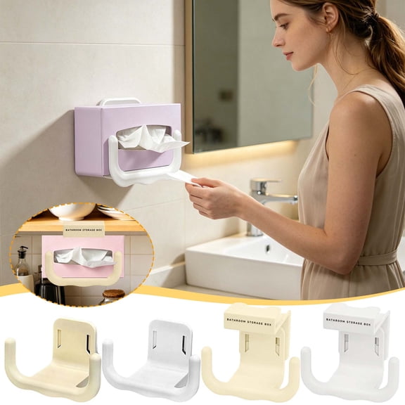 MTBLYS Drill-Free Paper Towel Hanger Holder | U-Shaped Non Perforated Inverted Hanging Toilet Tissue Holder | Bathroom Paper Box Storage Rack | Fits Shelves Up To 0.63 Inches