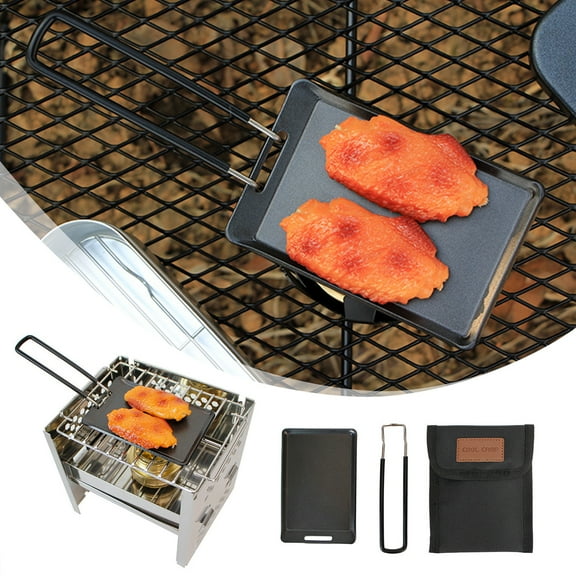 MTBLYS Electric Grill Pan Mini Non-Stick Grill Pan, Portable Teppanyaki Griddle, Outdoor Camping, Fast Heat Conduction, 13X12Cm Square Steak Frying Pan with Storage Bag, Includes Pan, Handle, Bag