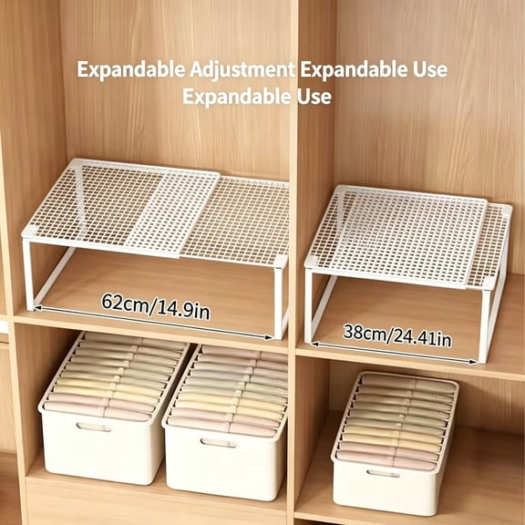 MTBLYS Expandable Cabinet Storage Shelf Stackable Organizer Rack 29-41 Inch Adjustable Metal Sturdy Kitchen Pantry Countertop