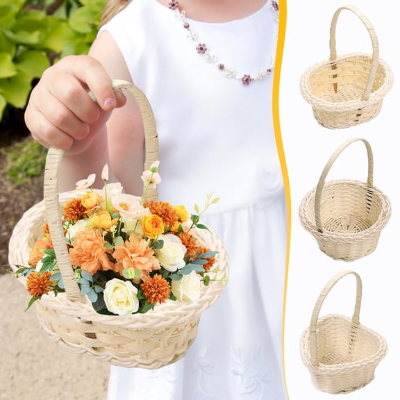 MTBLYS Flower Girl Baskets Small Basket with Handle Artificial Rattan Braided Wedding Flower Basket Aesthetics Photo Props Mini Storage Home Decor Use
