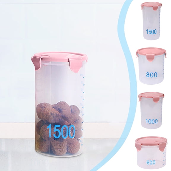 MTBLYS Graduated Round Storage Jar with Lid 1000Ml Sealing Plastic Kitchen Canister for Snacks Grains 5.71 X 4.33 X 3.74 Inch Food Container for Yoghurt Cheese Cake