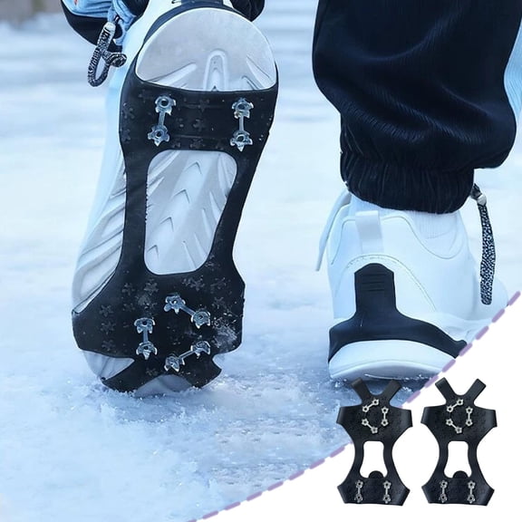 MTBLYS Ice Cleats for Shoes Winter Ice Cleats for Shoes, 10-Spike Traction Grips, Non-Slip Rubber Shoe Covers for Hiking & Snow, Universal Fit, 2 Pairs