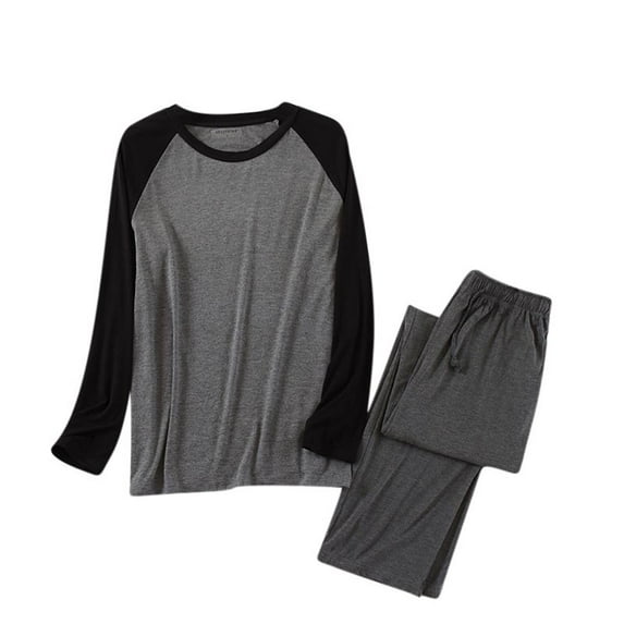 pstuiky Men's Sleepwear Plus Size Solid Color Breathable Pajama Sets with Pants Casual Loose Fit Crew Neck Long Sleeve Sleepwear Mens Pajamas Set