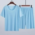 thumbnail image 1 of pstuiky Mens Pajamas Set Plus Size Solid Color Breathable Sleepwear Sets Pajamas Summer Loose Fit Crew Neck Short Sleeve Sleepwear with Shorts Sleepwear Men, 1 of 3