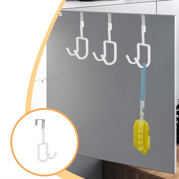 MTBLYS Multifunctional Door Hook No Drill No Nail Installation Sturdy Iron Double Hook Wall Mount Storage Organizer Holds Towels Aprons Bags 7.48X3.54 Inches for Kitchen Bathroom Bedroom